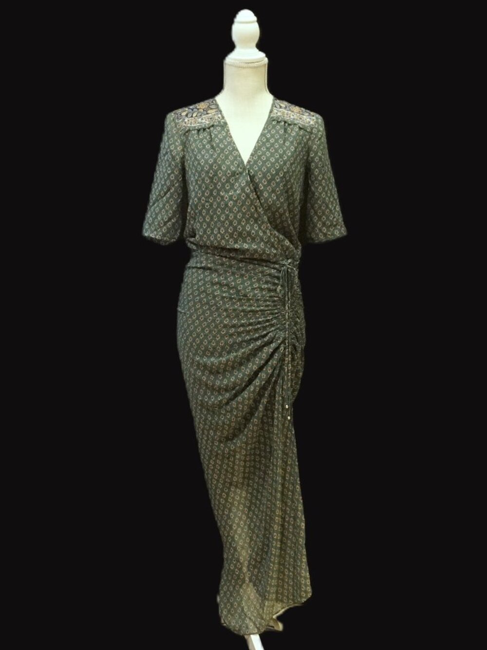 Veronica Beard Mariposa Geometric Semie Sheer Silk Roused Midi Dress Women's 2
